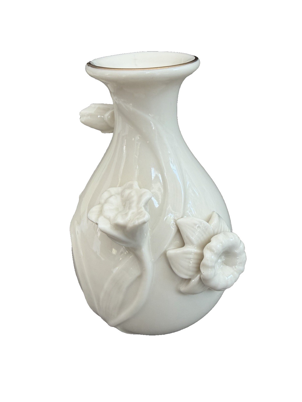 Lenox 5in Daffodil Posy Bud Vase Porcelain Gold Rimmed NIB